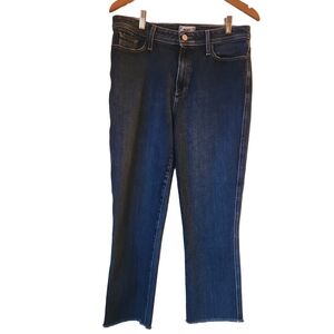 PAIGE Hoxton Slim High-Rise Jeans with Raw Hem - Dark Indigo Wash Sz: 31